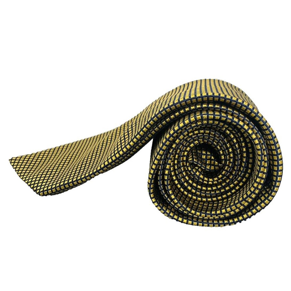 Cremieux Collection Gold Blue Geometric Silk Tie Handmade in USA 59"x3.25" - Picture 10 of 16
